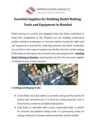 Essential Supplies for Building Model Making Tools and Equipment in Mumbai