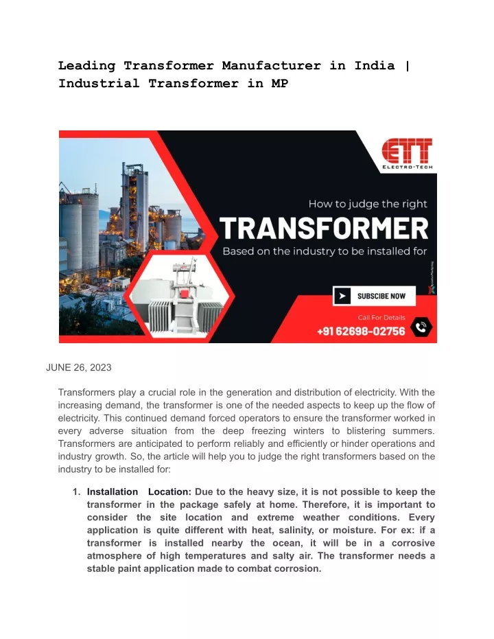 leading transformer manufacturer in india