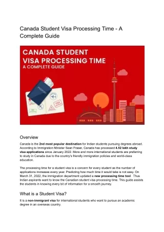Canada Student Visa Processing Time