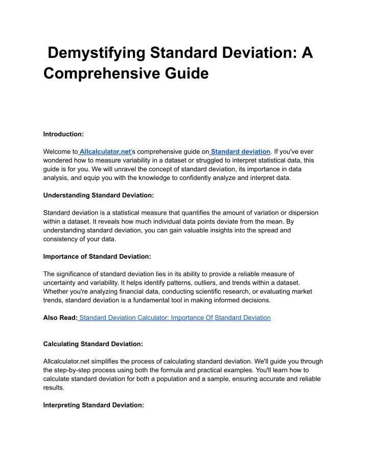 demystifying standard deviation a comprehensive