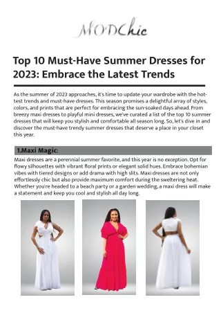 Top-10 Summer Dresses for Women in 2023 | MODchic Couture