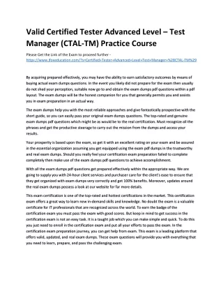 valid certified tester advanced level test