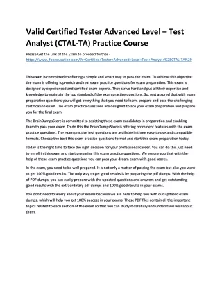 valid certified tester advanced level test
