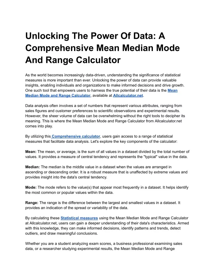 unlocking the power of data a comprehensive mean