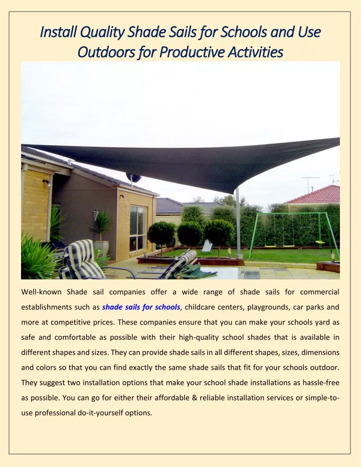 install quality shade sails for schools install