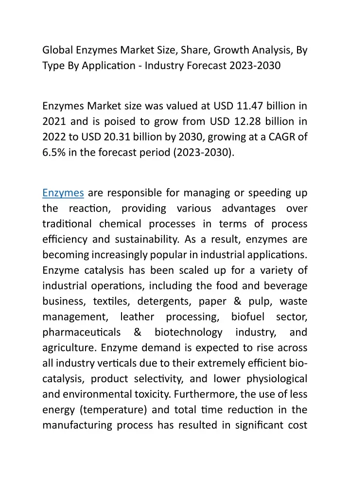 global enzymes market size share growth analysis