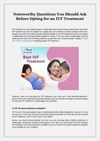 Noteworthy Questions You Should Ask Before Opting for an IVF Treatment