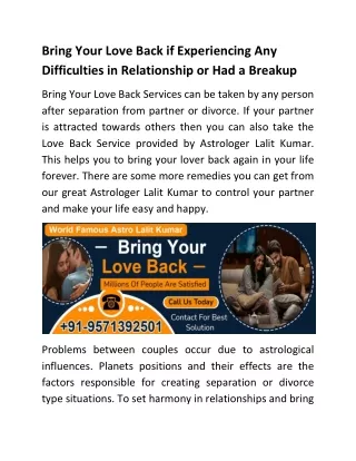 Bring Your Love Back if Experiencing Any Difficulties in Relationship or Had a B