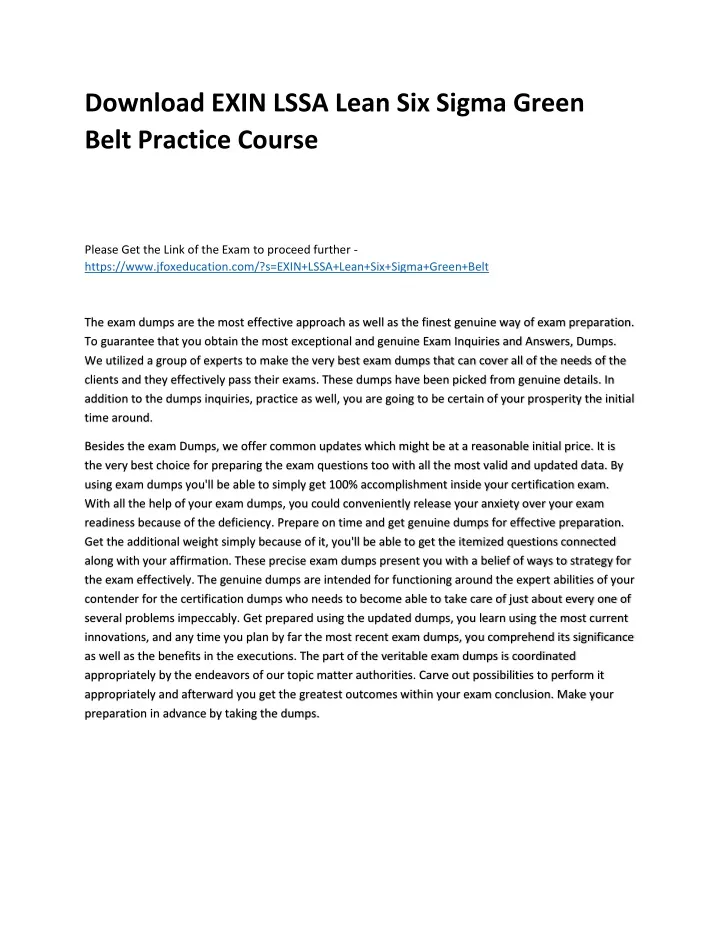 download exin lssa lean six sigma green belt