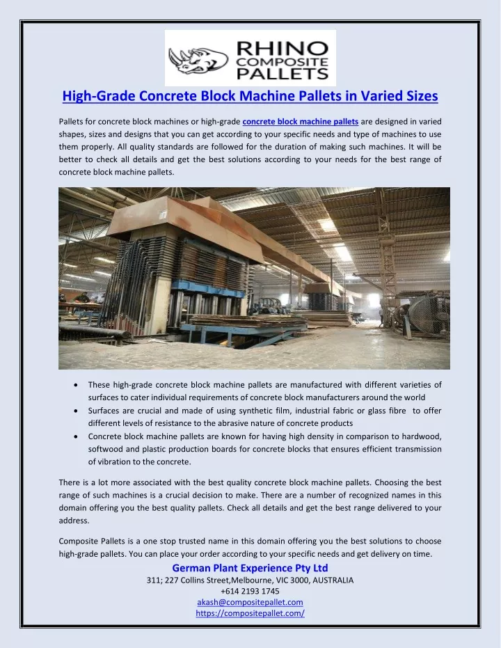 high grade concrete block machine pallets