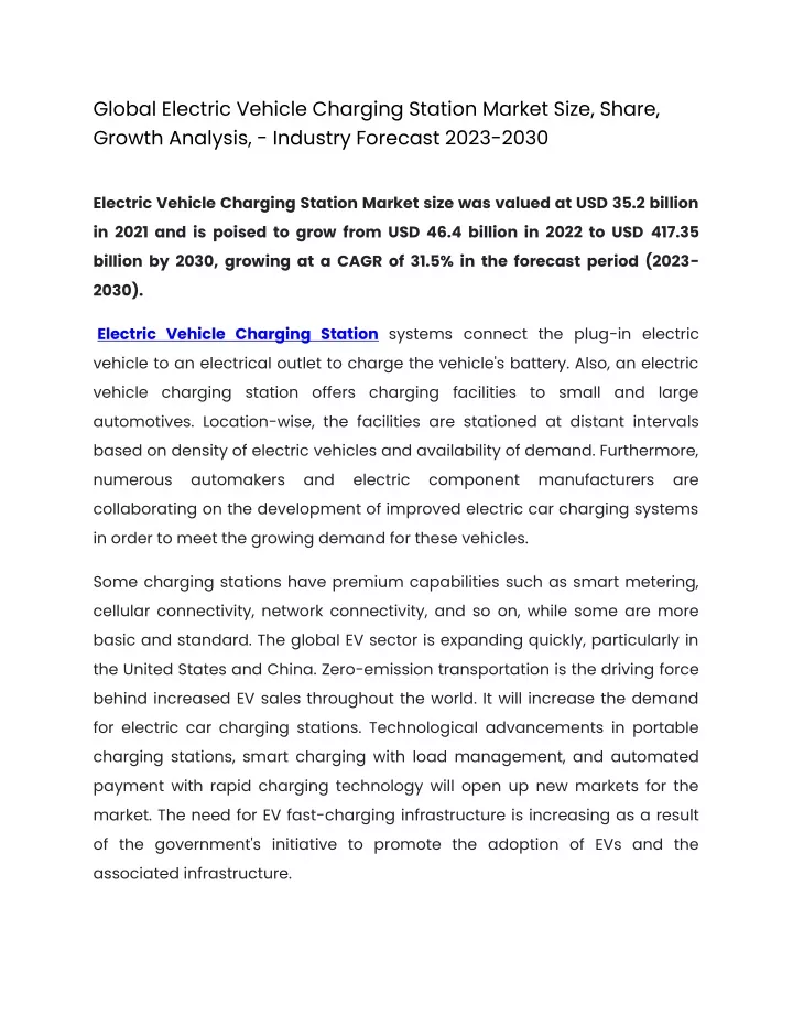 global electric vehicle charging station market