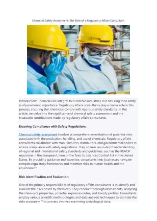 Chemical Safety Assessment The Role of a Regulatory Affairs Consultant