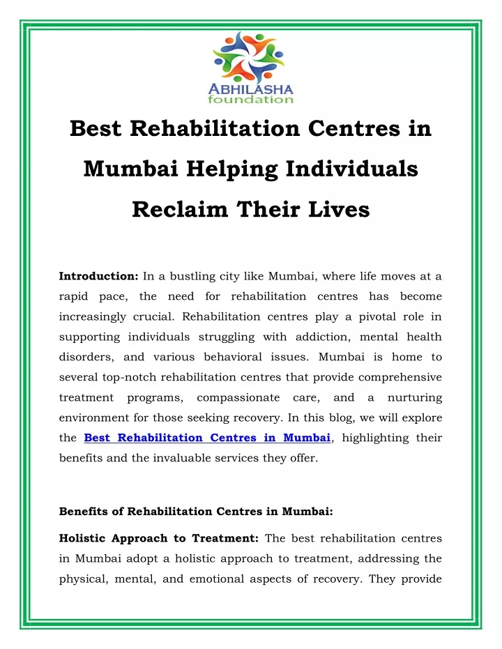 best rehabilitation centres in