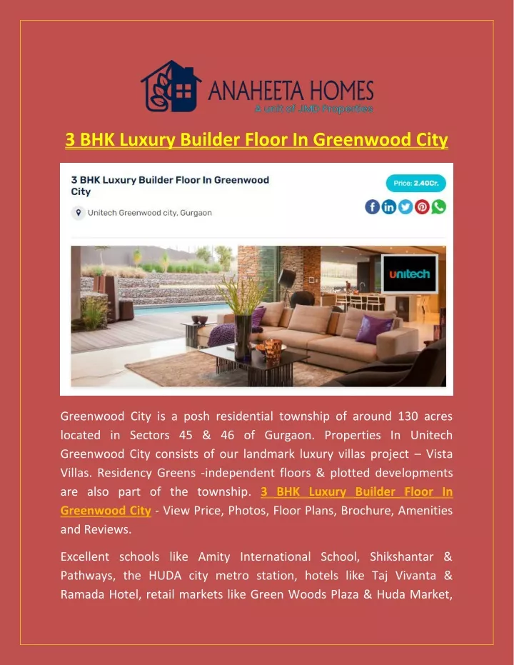 3 bhk luxury builder floor in greenwood city