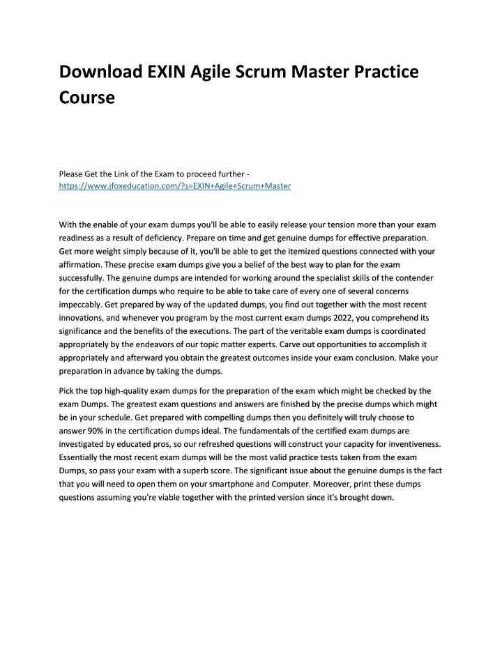 download exin agile scrum master practice course