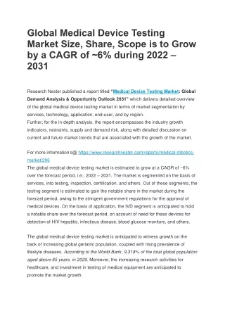 global medical device testing market size share