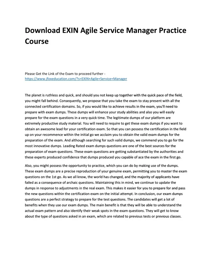 download exin agile service manager practice