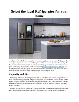 Select the ideal Refrigerator for your home