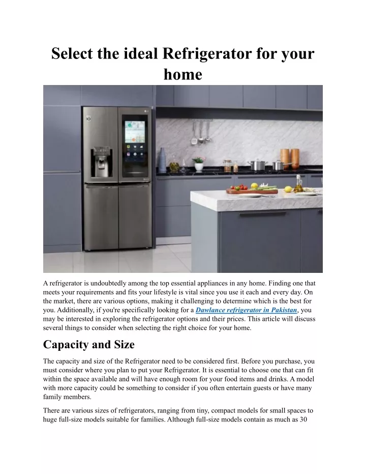 select the ideal refrigerator for your home