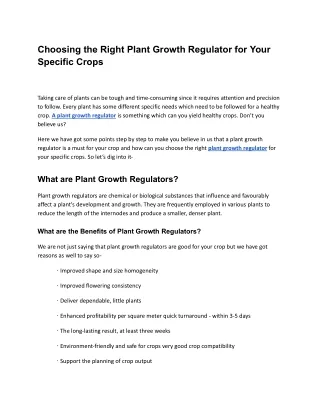 Choosing the Right Plant Growth Regulator for Your Specific Crops