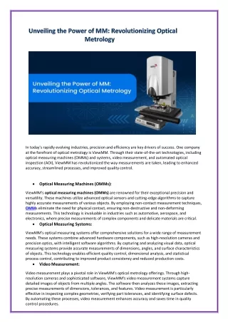 Unveiling the Power of MM Revolutionizing Optical Metrology