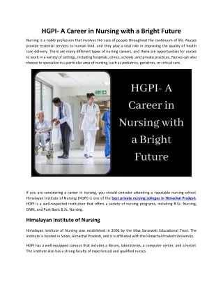 HGPI- A Career in Nursing with a Bright Future