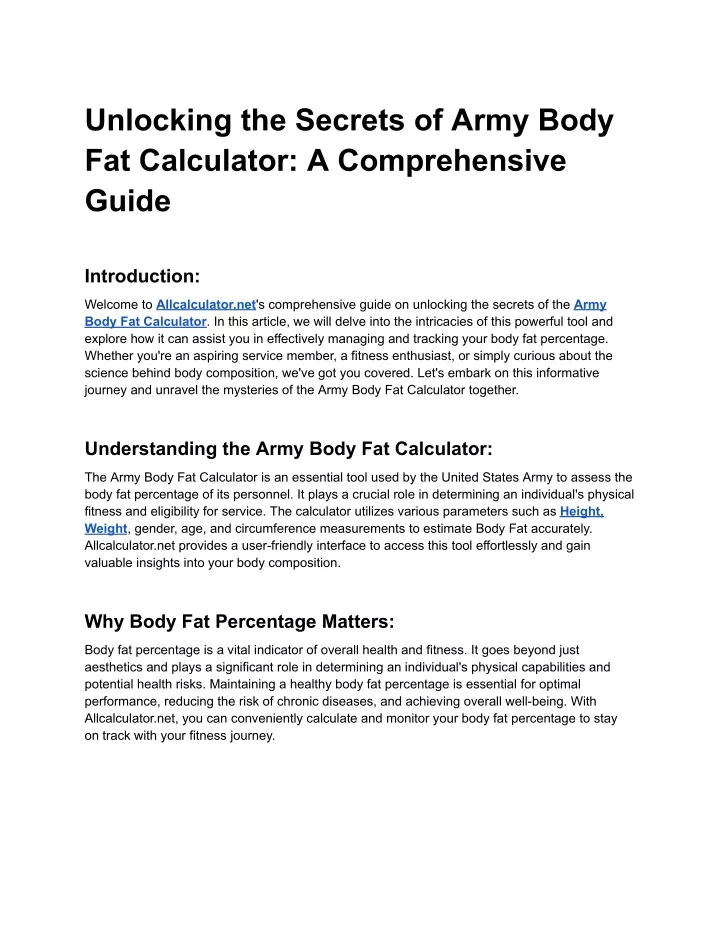 unlocking the secrets of army body fat calculator