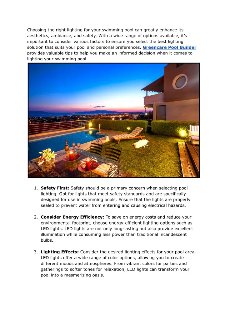 PPT - Tips for Selecting the Best Lighting for Your Swimming Pool