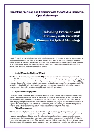 Unlocking Precision and Efficiency with ViewMM A Pioneer in Optical Metrology
