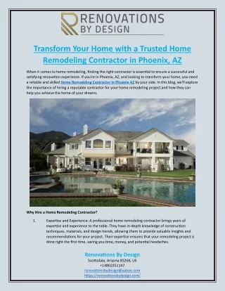 Transform Your Home with a Trusted Home Remodeling Contractor in Phoenix AZ