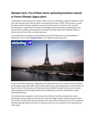 Olympic Paris Trio of River Seine swimming locations named in France Olympic legacy plans