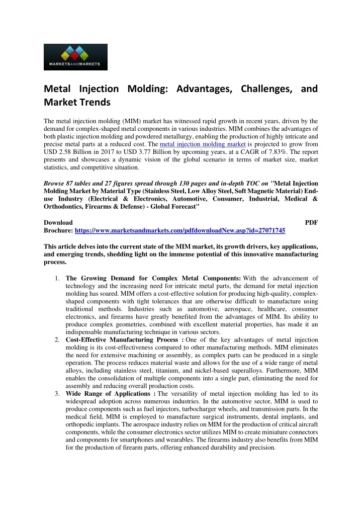 metal injection molding advantages challenges