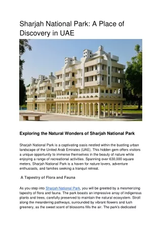 Sharjah National Park: A Place of Discovery in UAE