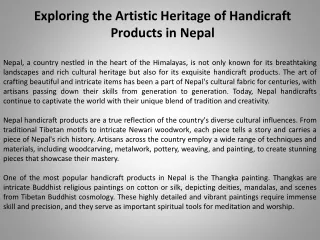 Exploring the Artistic Heritage of Handicraft Products in Nepal