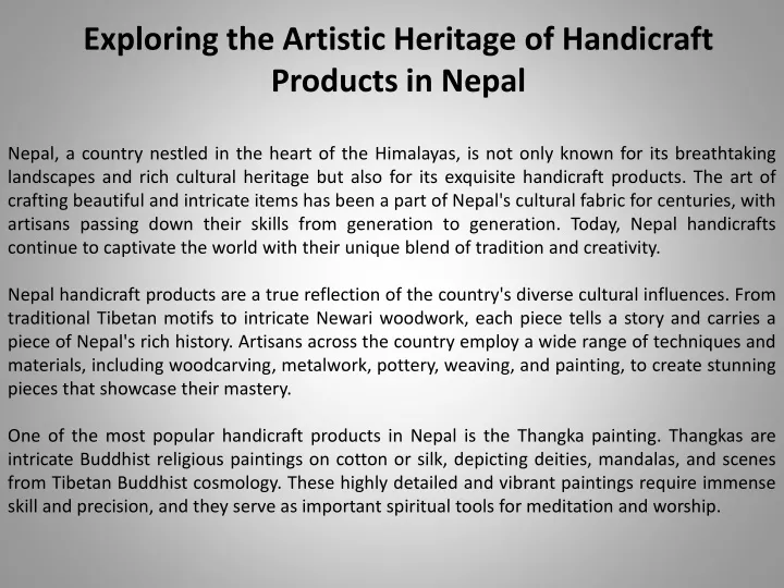 exploring the artistic heritage of handicraft