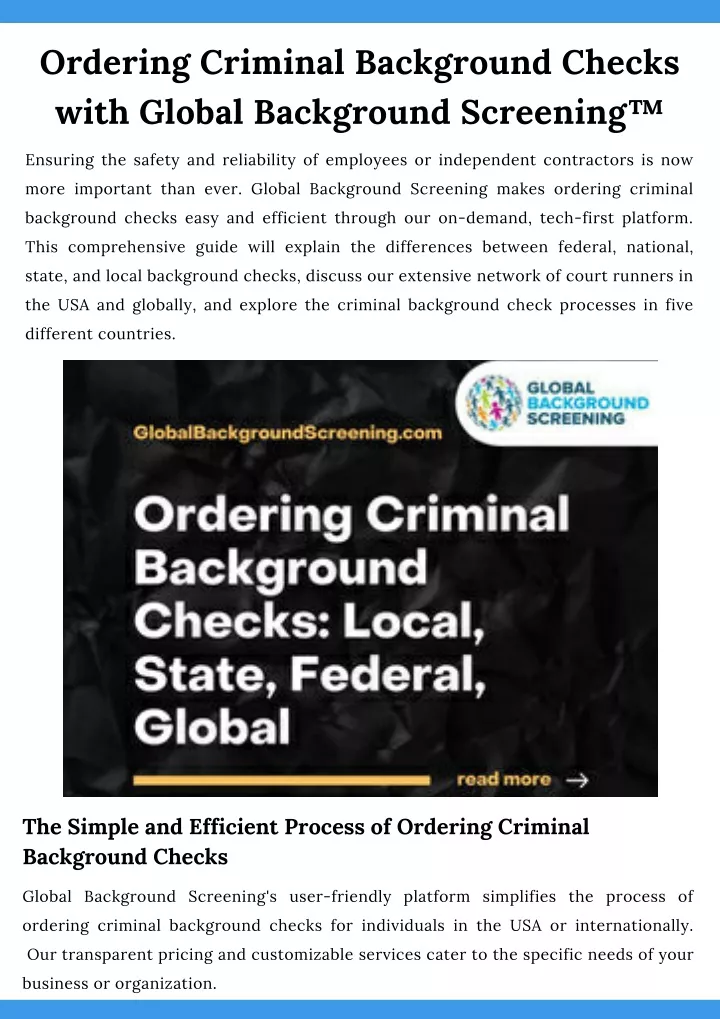 ordering criminal background checks with global