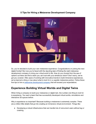 5 Tips for Hiring a Metaverse Development Company