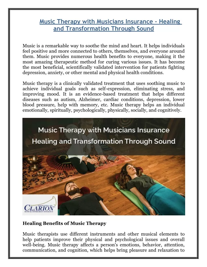 music therapy with musicians insurance healing