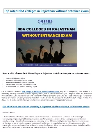 BBA colleges in Rajasthan without entrance exam