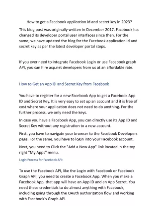 how to get a facebook application id and secret