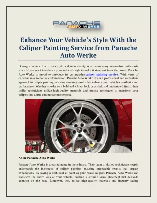 Enhance Your Vehicle's Style With the Caliper Painting Service from Panache Auto