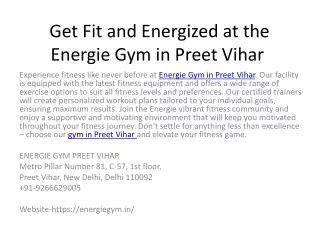Get Fit and Energized at the Energie Gym in Preet Vihar