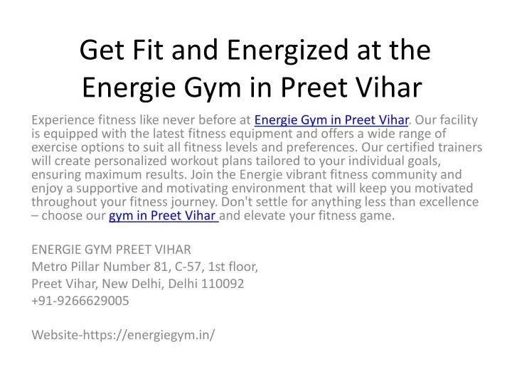 get fit and energized at the energie gym in preet vihar