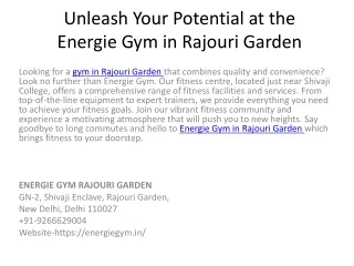 Unleash Your Potential at the Energie Gym in Rajouri Garden