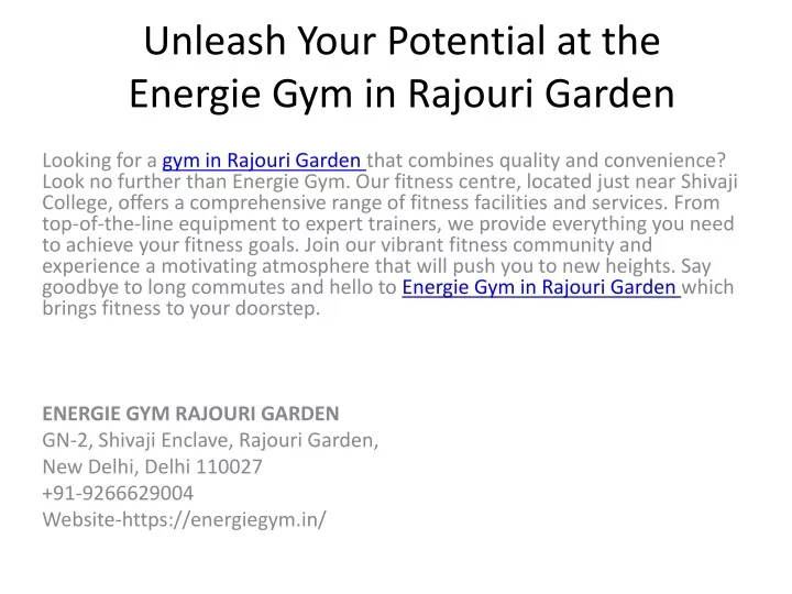 unleash your potential at the energie gym in rajouri garden