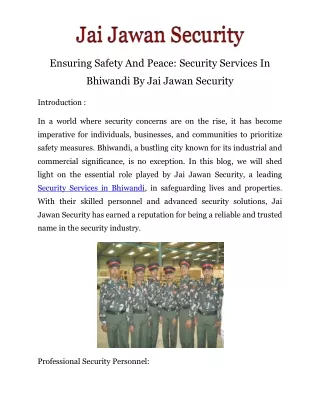 Security Services in Bhiwandi Call-8530491405