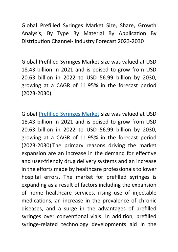 global prefilled syringes market size share