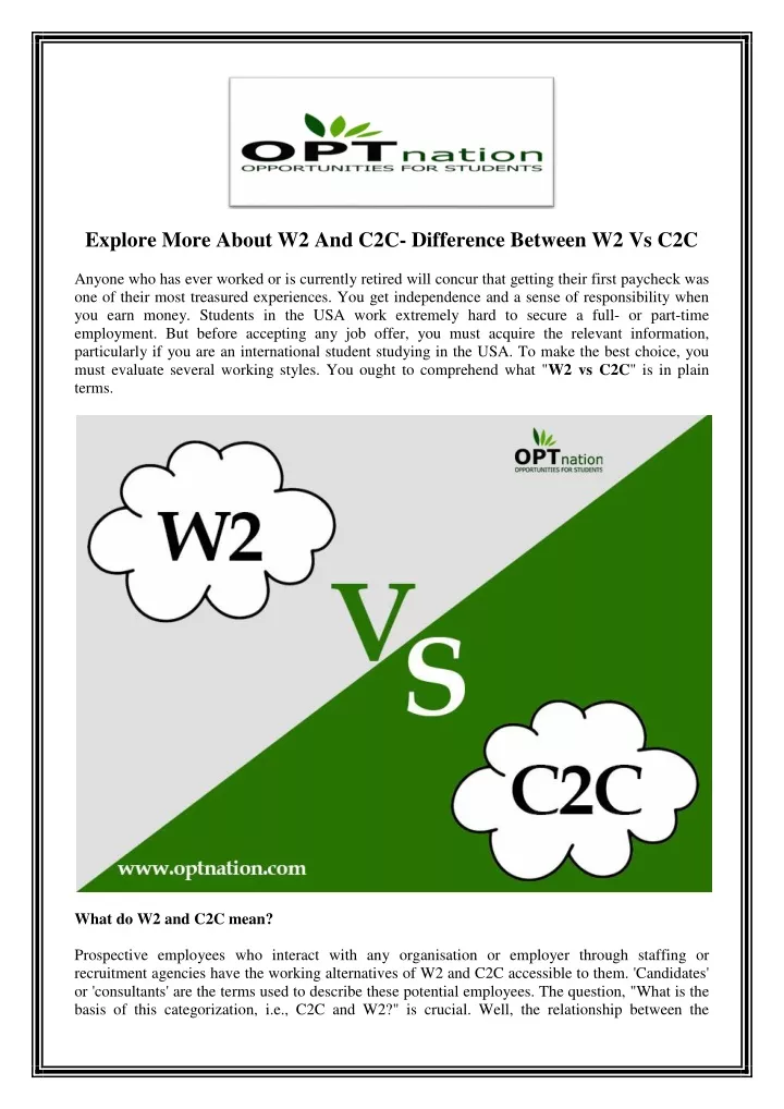 explore more about w2 and c2c difference between