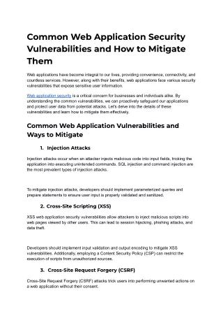 Common Web Application Security Vulnerabilities and How to Mitigate Them