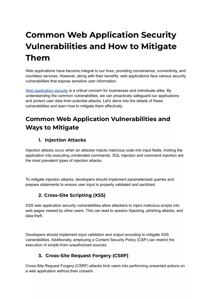 common web application security vulnerabilities